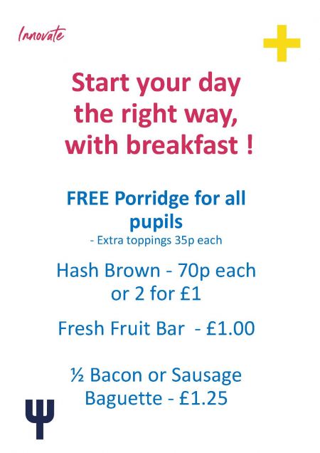 Dawlish College Breakfast menu Nov 22