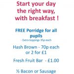 Dawlish College Breakfast menu Nov 22